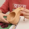 Kuksa Rubber Wood Water Cup, Portable Coffee Mug with Handle, Cowhide Rope Hook, Juice Milk Beer Tea Cup, Outdoor Drinkware 4