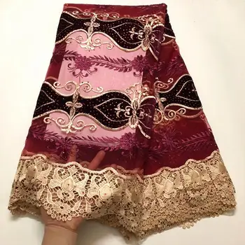 

Latest Embroidered 5 Yards Nigerian Guipure Laces Fabric Bridal High Quality French Velvet lace fabric For Women Clothes XAZ01