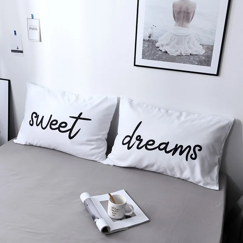 

5 Colors 2pc 50*70cm White Polyester printed pillowcase Super Soft