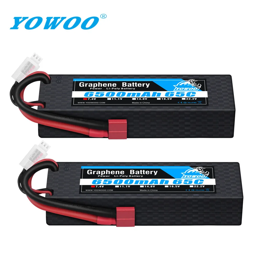 1/2 упаковок YOWOO графеновая батарея 2S 7 4 В 6500 мАч 65C Lipo аккумулятор твердый корпус с