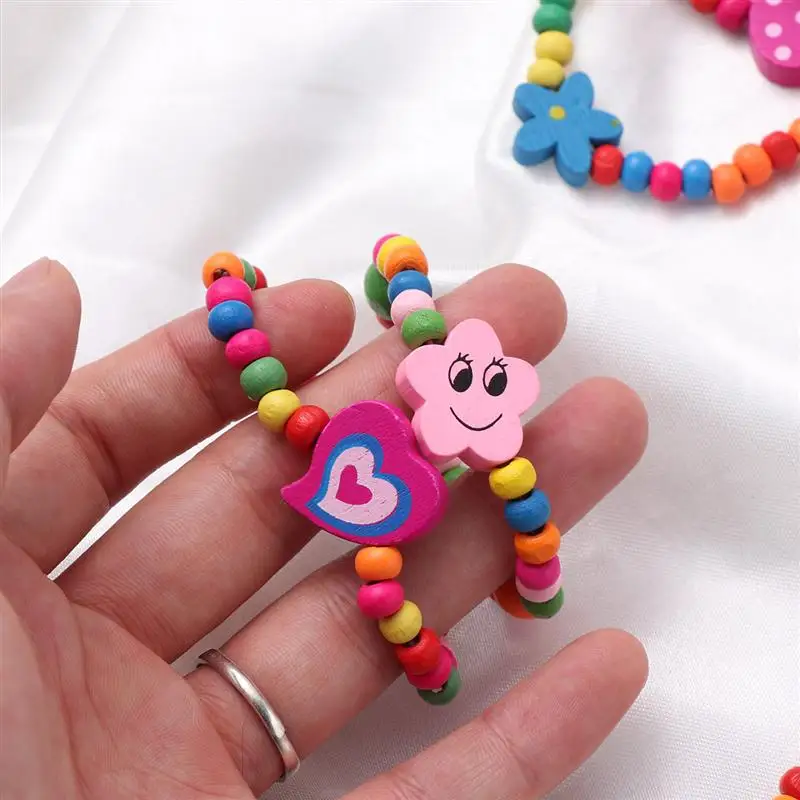 10/12pcs Party Bag Natural Wood Bracelet Kids Party Gift Elastic Wooden Beads Bracelet Children Girls