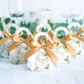 

New Handbag Style Wedding Favors Paper Gift Box with Ribbon Baby Shower Birthday Party Candy Box Gift Bags with Handles