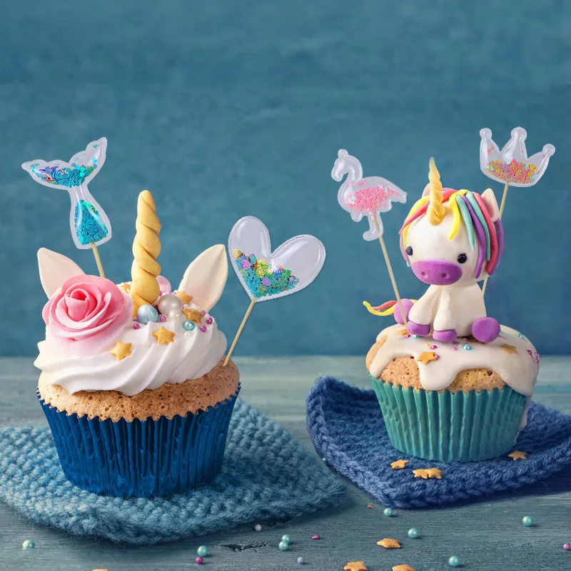 

1pc cute PVC Unicorn Theme Cake Topper Party Cake Deco Crown Shiny Cupcake Toppers Wedding Birthday Party Baby Shower Favor