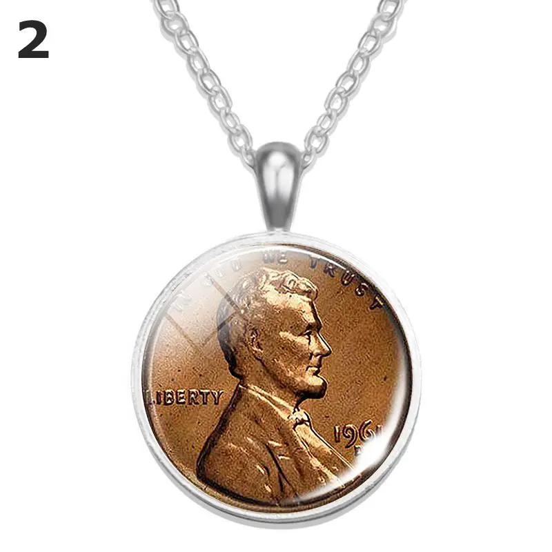 Antique Coins Pendant Necklace Glass 