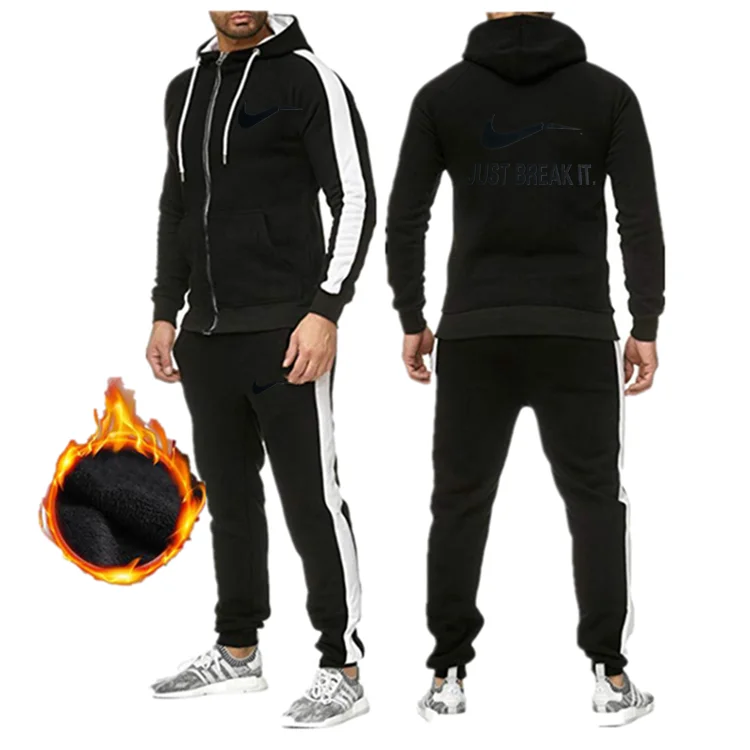 New Tracksuit Men Sporting Fleece Thick Hooded Brand-Clothing Casual Sportswear Male Jacket+Pants Warm Outside Winter Sweatshirt