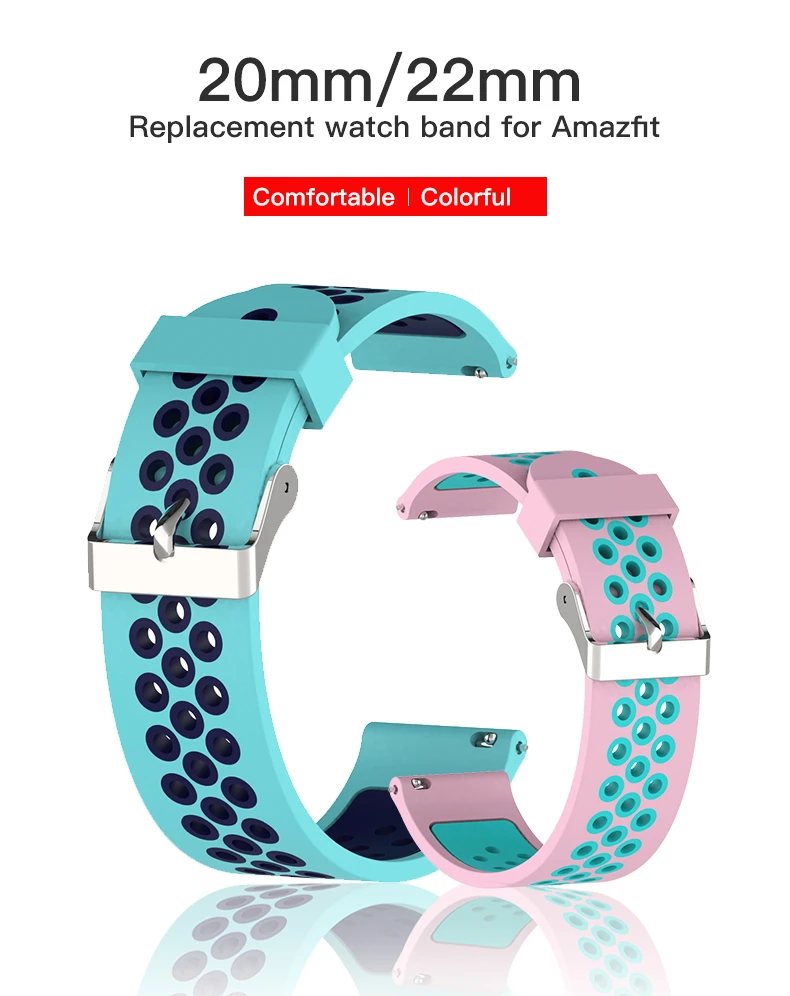 IONCT спортивный силиконовый браслет для Huami Amazfit ремешок Bip ремешок для xiaomi Amazfit Pace Stratos 2 GTS GTR 47 мм ремешок