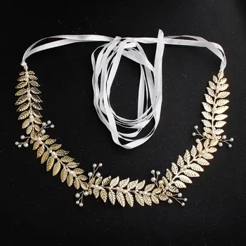 

New Bride Wedding Dress Girdle Strap Handmade Artificial Pearl Gold Leaf Waistband Charming Lady Banquet Dress Decorative Belt