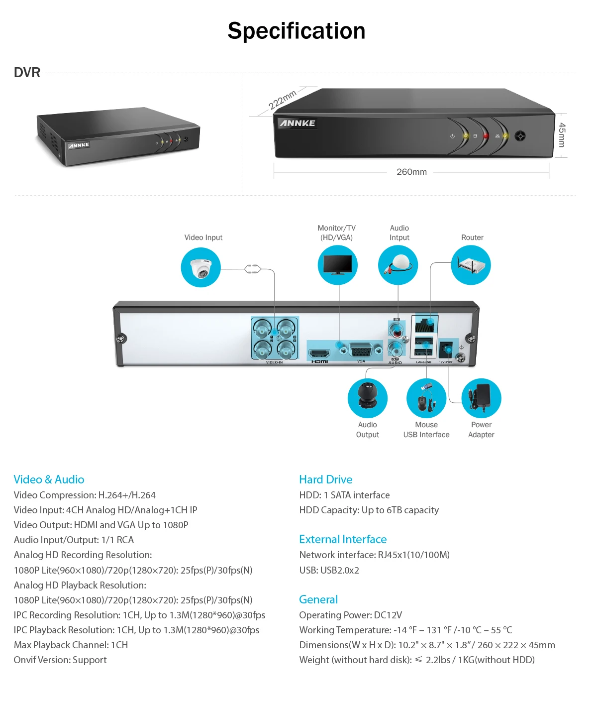 ANNKE 4CH 1080P Lite CCTV камеры DVR системы 4 шт. водонепроницаемый 2.0MP купольная камера s домашний комплект видеонаблюдения Обнаружение движения