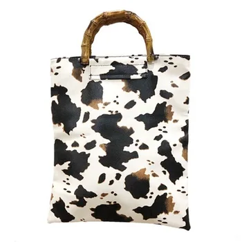 

2020 new ins wind bag female retro milk cow pattern large capacity bamboo handbag fashion bolsa feminina torebki damskie
