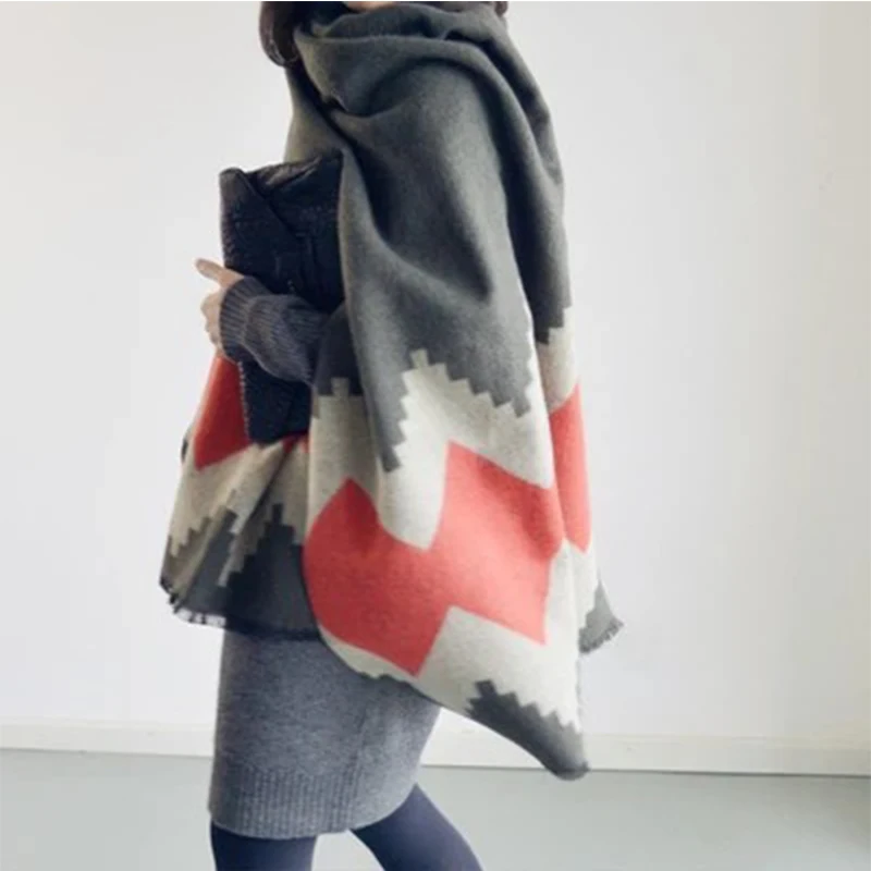 

Imitation Cashmere 2019 Geometric Print Women Ponchos and Capes Autumn and Winter Scarf Shawl Dual-use Women Poncho Cape Femme