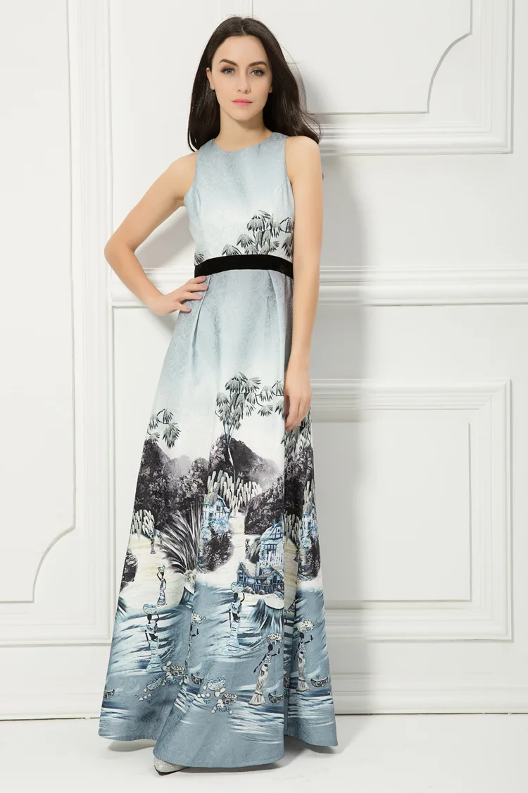 

Beautifly New Style Chinese-style Jacquard Landscape Painting Long Slim Fit Evening Gown Banquet WOMEN'S Dress