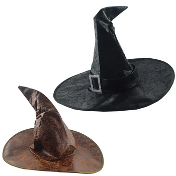 

2Pcs Big Fold Witch Hat For Halloween Party Wizard Witch Hat Masquerade Party Cap Costume(1X black, 1X coffee)