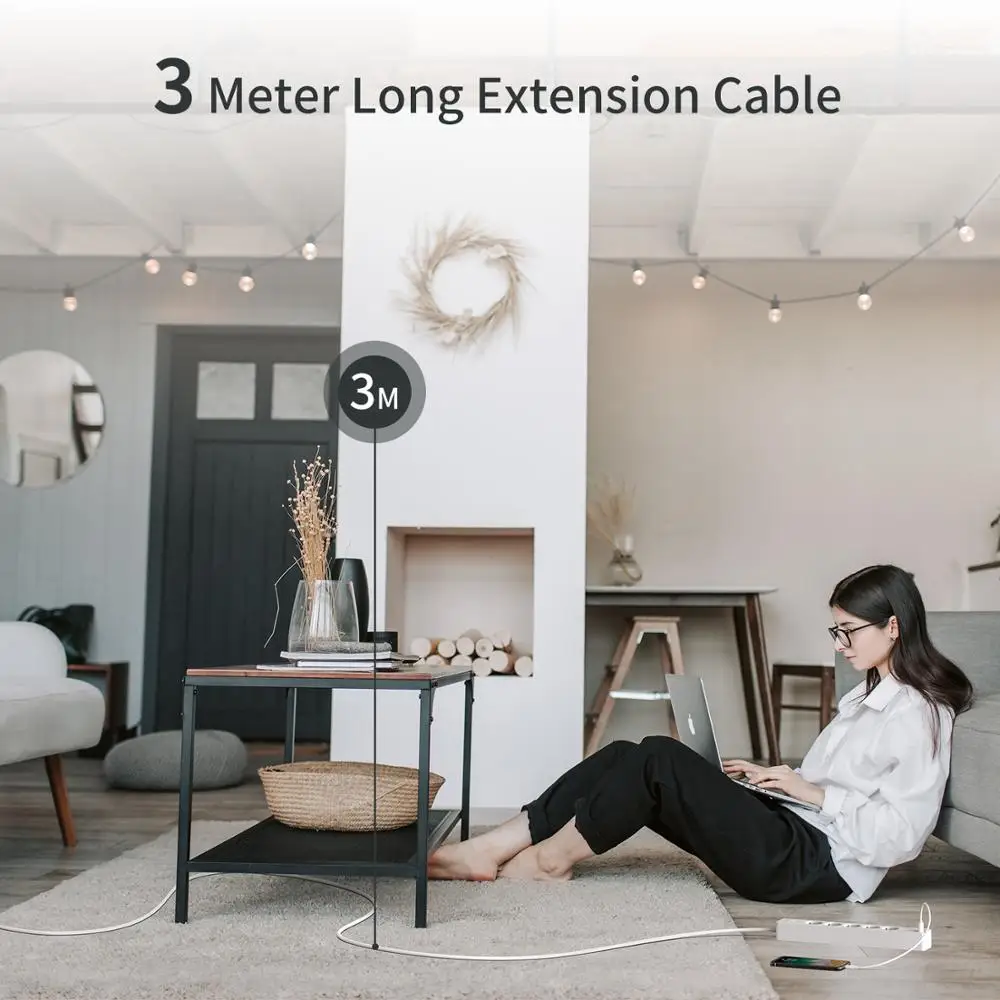 NTONPOWER Network Filter with 3M Extension Cord Wall Mounted Power Strip High Quality 5 Power Sockets 2 USB Surge Protector Home