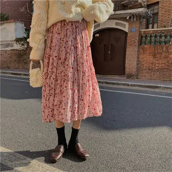 

Alien Kitty OL Women Korean High Waist Gentle Sweet Streetwear Loose Florals Hot Chic Fashion Chiffon 2020 Print Elegance Skirts