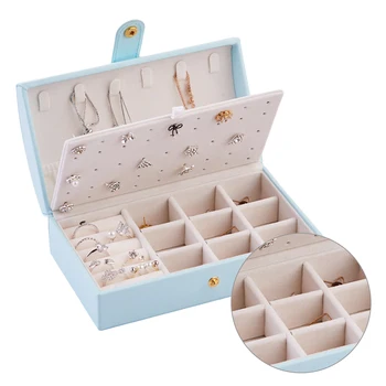 

Doubel Layer Jewelry Box Women Travel Jewelry Organizer Necklace Earrings Ring PU Leather Case - White
