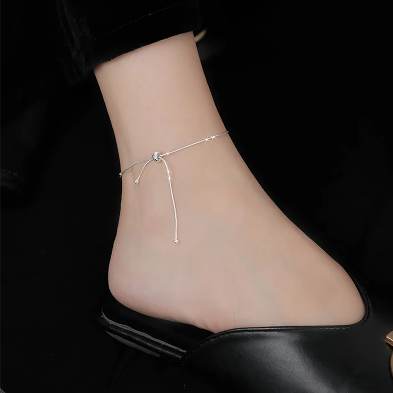 Fashion Fine Jewelry 925 Sterling Silver Snake Chain Bow Knot Anklets Adjustable Women Cute Accessories Fashion Fine Jewelry 925 Sterling Silver Snake Chain Bow Knot Anklets Adjustable Women Cute Accessories