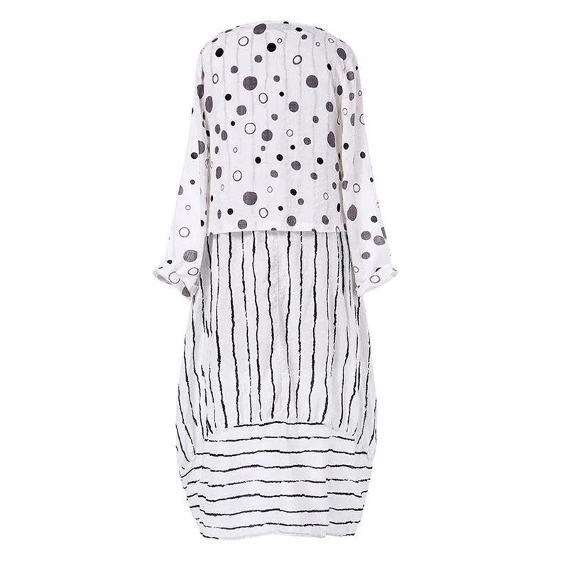 Polka Dot Yellow Dress For Woman Large Loose Fake Two-piece Cotton Linen Dress Summer Plus Size Sundress Female O-Neck Dress