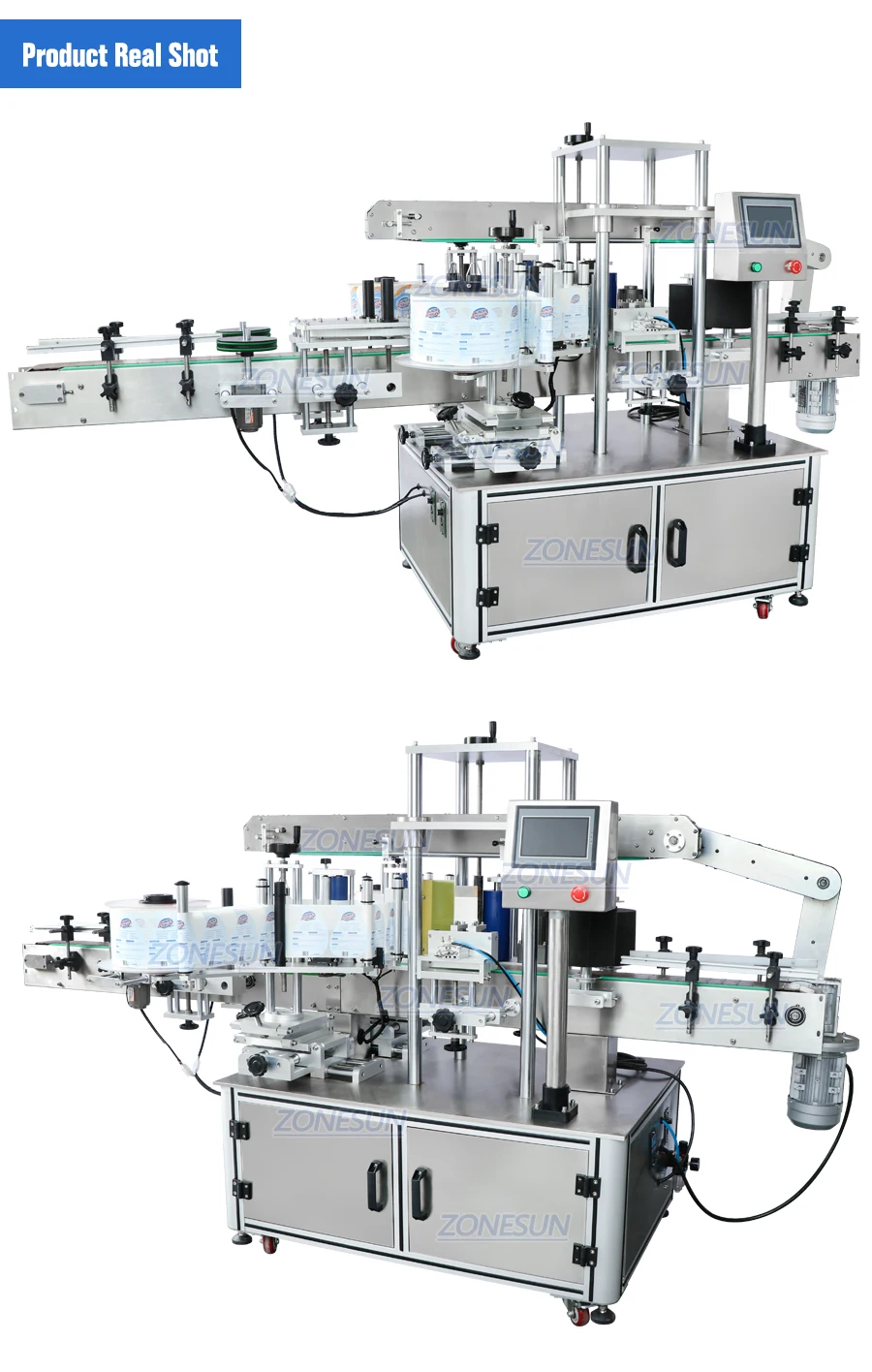 ZONESUN ZS-TB300Z Dual Use Automatic Bottle Labeling Machine Round and Square Bottle Sticker Double Sides Label Applicator