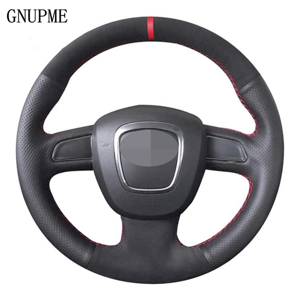 Diy Black Genuine Leather Suede Car Steering Wheel Cover For Audi A5