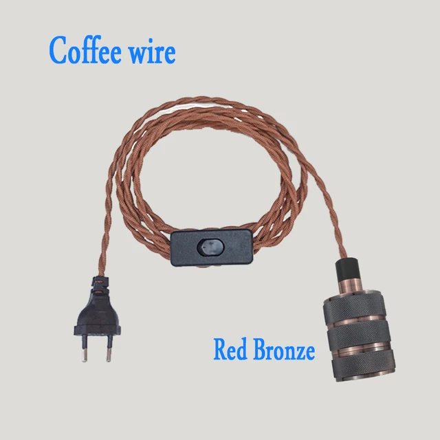 Vintage Power Cords EU Plug With Line Switch E27 LED Lights Edison Bulbs Incandescent Lamps Socket Twisted Wire Cord Lamp Hoder coffee G