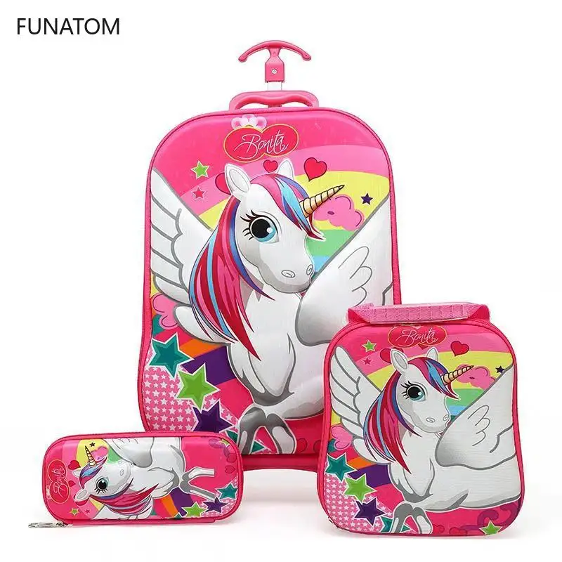 

2019 New Children Backpack Children's School Backpack with Wheel Trolley Luggage Boys Girls School Backpack Children's Gift Bag