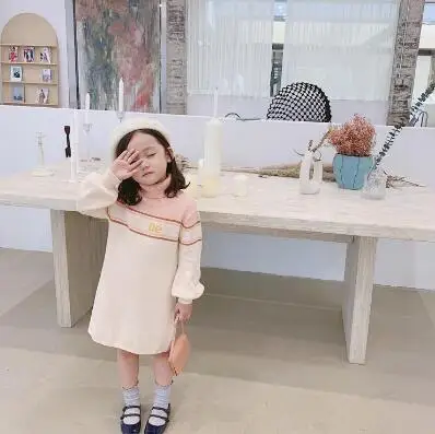 

High-end Customized Girls turtleneck Sweaters Top Quality Girls Winter Warm Knitted Sweaters dress kids children Knitted dress