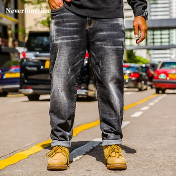 

New Men Hip hop Letter printed Straight Casual Jeans Plus Size 44 46 motorcycle man streetwear Joggers Denim trousers