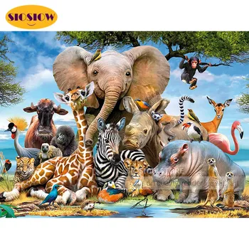 

5D DIY Diamond Painting Elephant Zoo Animals Set Figure Full Square Round Drill Embroidery Cross-Stitch Mosaic Decor Home Gifts