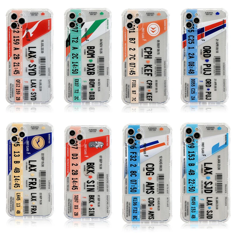 

Hot Trend Boarding Pass Cases For iPhone 12 Mini 11 Pro XS MAX XR X 7 8 Plus SE 2020 Luxury Air Ticket Soft Airbag Clear Cover