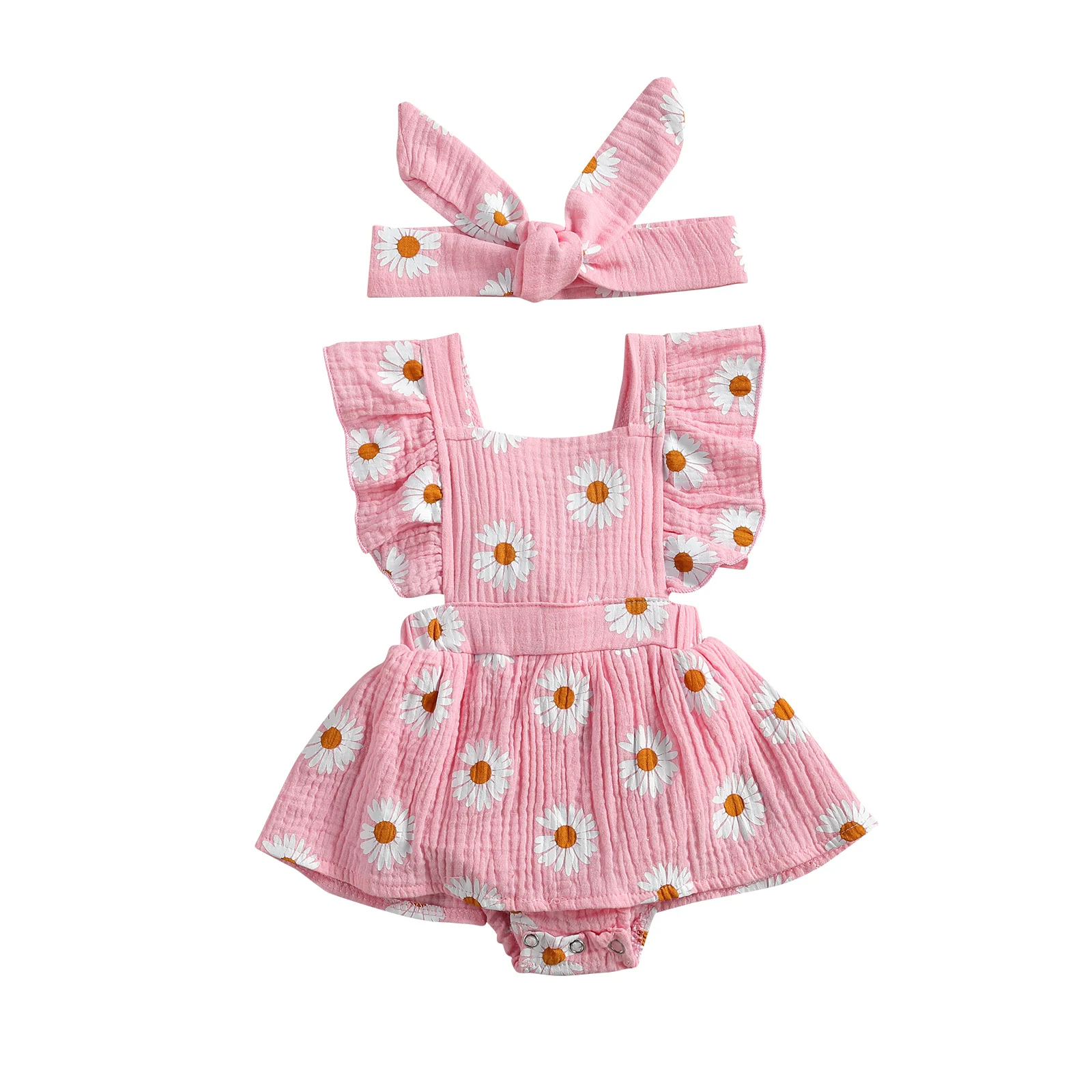 0-24M  Newborn Baby Girls Ruffle daisy r Romper Backcross Jumpsuit +Headband Outfits Sunsuit Baby Clothing Baby Bodysuits are cool Baby Rompers