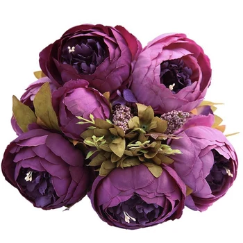 

Vintage Artificial Peony Silk Flowers Bouquet Home Wedding Decoration-Purple