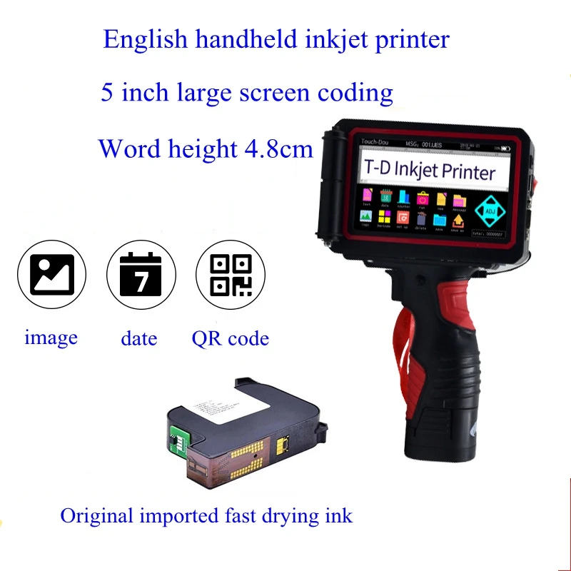 

Карманный струйный принтер английской версии, умный сенсорный экран, 4,8 см, большой кодирование символов, струйная портативная машина для кодирования