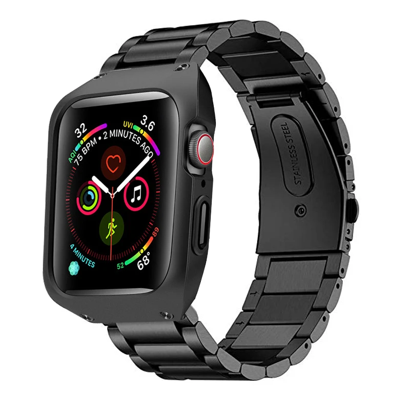 Для Apple Watch серии 4 5 часов 40/44 мм металлический ремешок Correa прочный армированный чехол для телефона чехол для iWatch, версия 3, 2 ремень Нержавеющая сталь часы-браслет