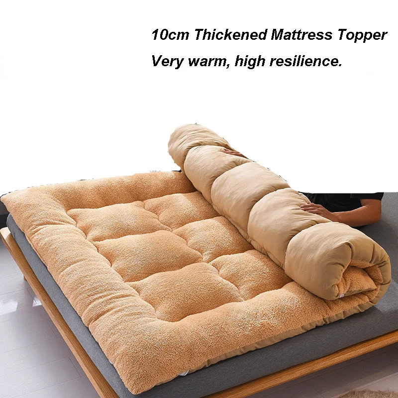 Soft Berber Fleece Mattress Topper Warm Tatami Mattress 10cm Thickness Down Cotton Pad Bedroom Furniture,mattress topper