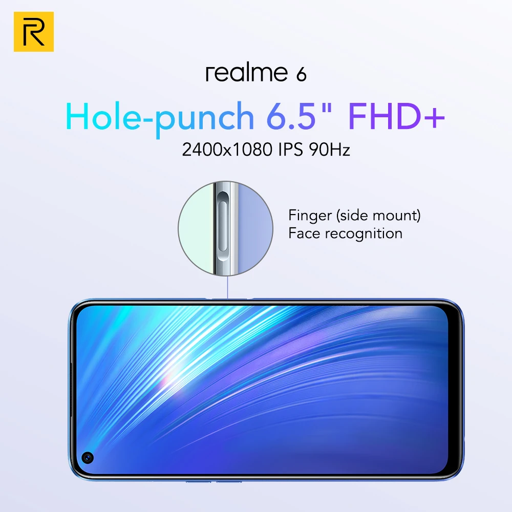 realme 6 Global Version Mobile Phone 8GB RAM 128GB ROM 90Hz Display 4300mAh Helio G90T 30W Flash Charge NFC 64MP AI Quad Cameras