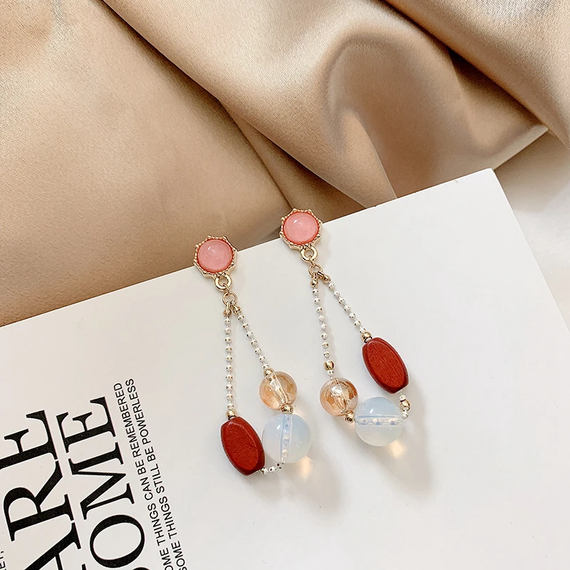 

2019 New Fashion Wooden Dangle Earrings Personality Colorful Bead Crystal Beauty Temperament Jewelry Accessories For Women Gift