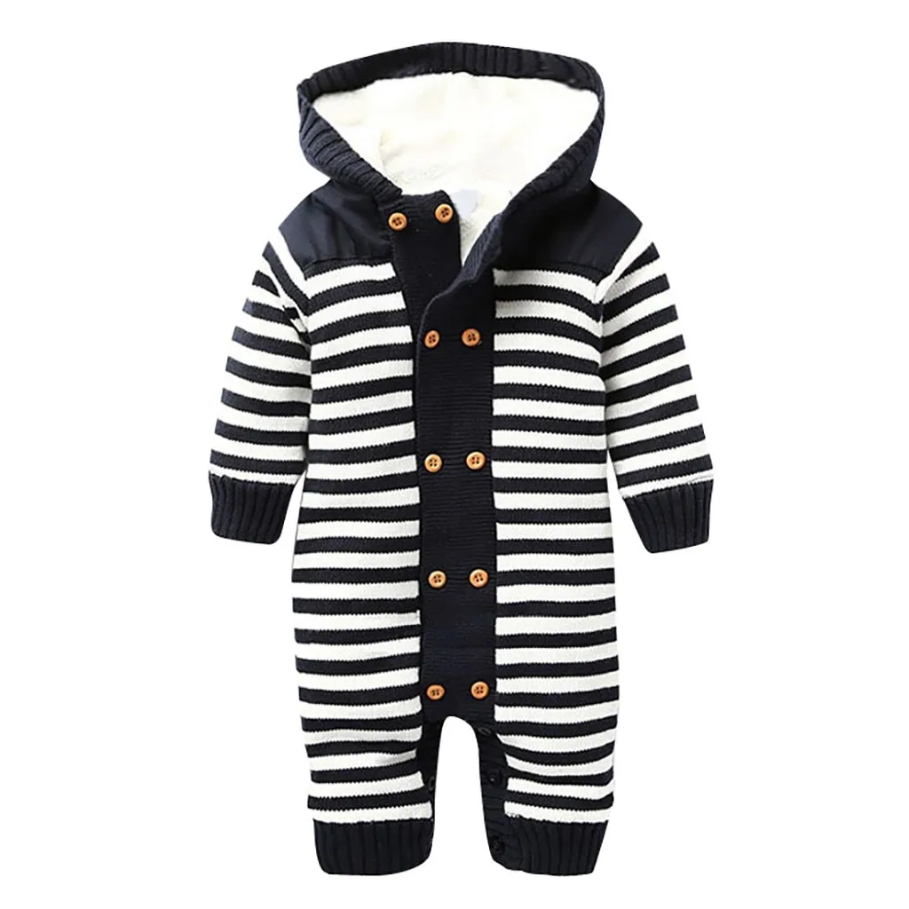 Winter Warm Baby Romper Long Sleeve Toddler Baby Boys Girls Hooded Romper Jumpsuit Thickened Knitting Outfit Roupas Infantis@45
