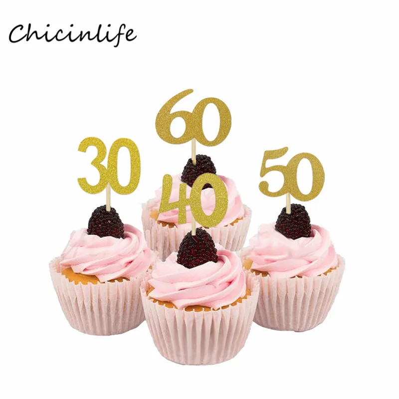 Chicinlife 10 шт. 30 40 50 60 капкейк топпер лет день рождения украшение для свадьбы