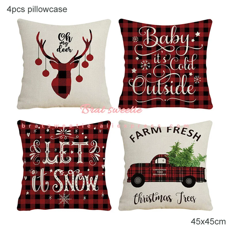 4 car pillowcase 4 шт., 6 шт., 45x45 см, красный, черный, в клетку буйвола, Рождественская наволочка, рождественские наволочки, рождественские украшения для дома - Цвет: 4 car pillowcase