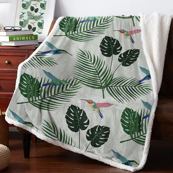 

BIGHOUSES Throw Blanket Birds Animal Tropical Leaves Green Fleece Blankets Personalized Blankets Bedclothes