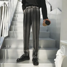 Осенние и зимние новые оригинальные мужские полосатые повседневные брюки, свободные прямые широкие брюки, серые/темно-серые M-2XL