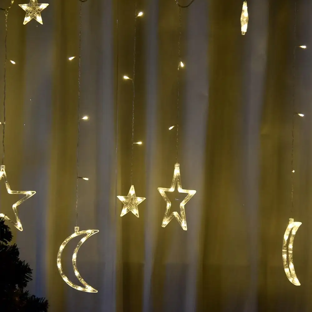 LED Star Moon Curtain Lights Christmas String Ins Fairy Light Wedding Room Restaurant Decoration 220V 3.5M