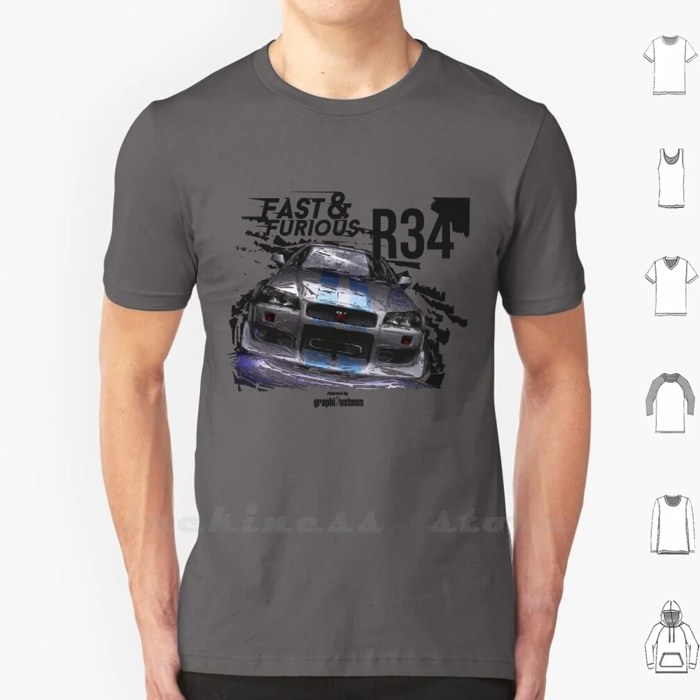 Skyline R34 T Shirt 6Xl Cotone Big Size Skyline R34 Nissan Fastandfurious Fast Furious Paul Walker Moviecar Movie Race