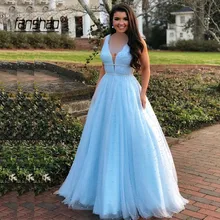 Новые Вечерние платья с v-образным вырезом и жемчугом vestidos de festa Дубай Саудовская арабское Вечернее Платье синее платье на выпускной, вечернее платье