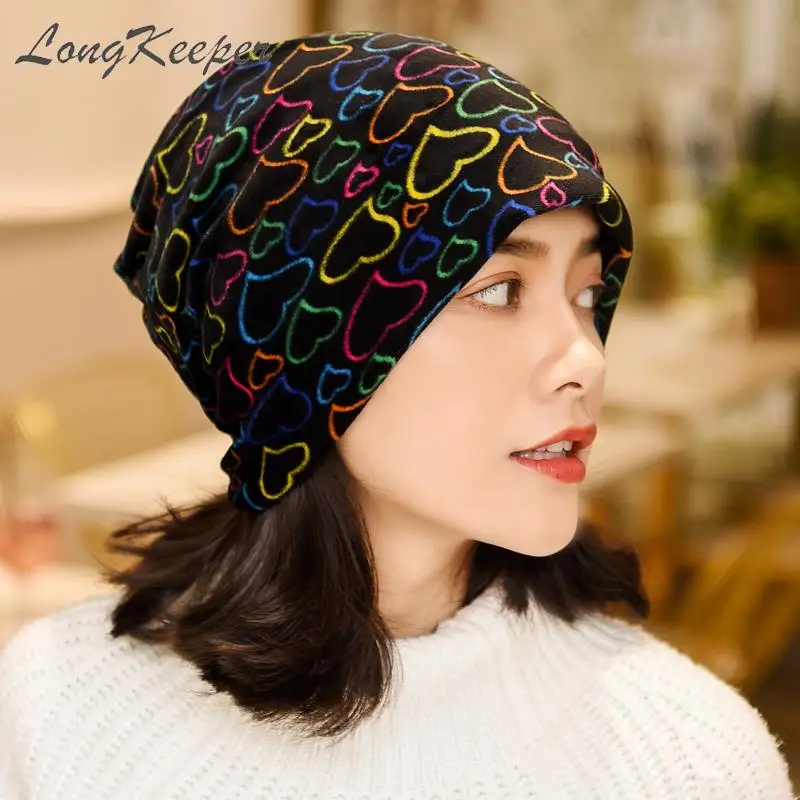 Longkeperer женские шапки Skullies повседневные полиэфирные шапочки в форме сердца Женская шапка капот цветной шарф
