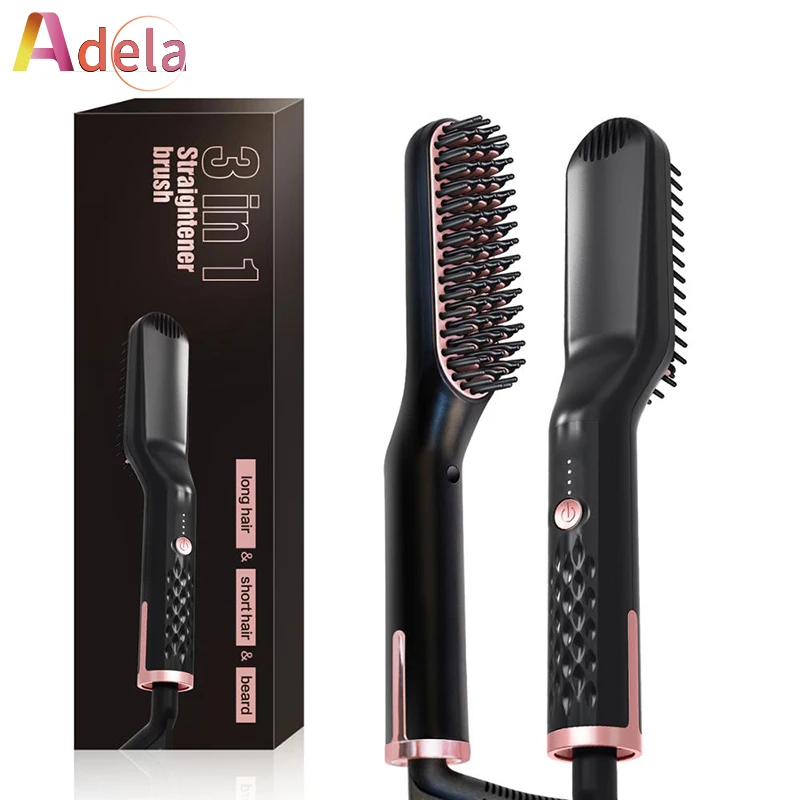 

New 3 in1 Beard Straightener Hair Brush Quick Heater Ionic Electric Straightener Curls Comb Multifunctional Hair Styling Tool