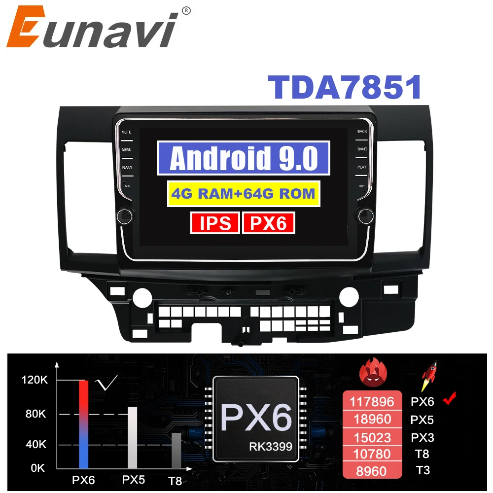 Eunavi 2 din Android 10 автомобильный Радио стерео Мультимедиа для Mitsubishi Lancer 2007 2012