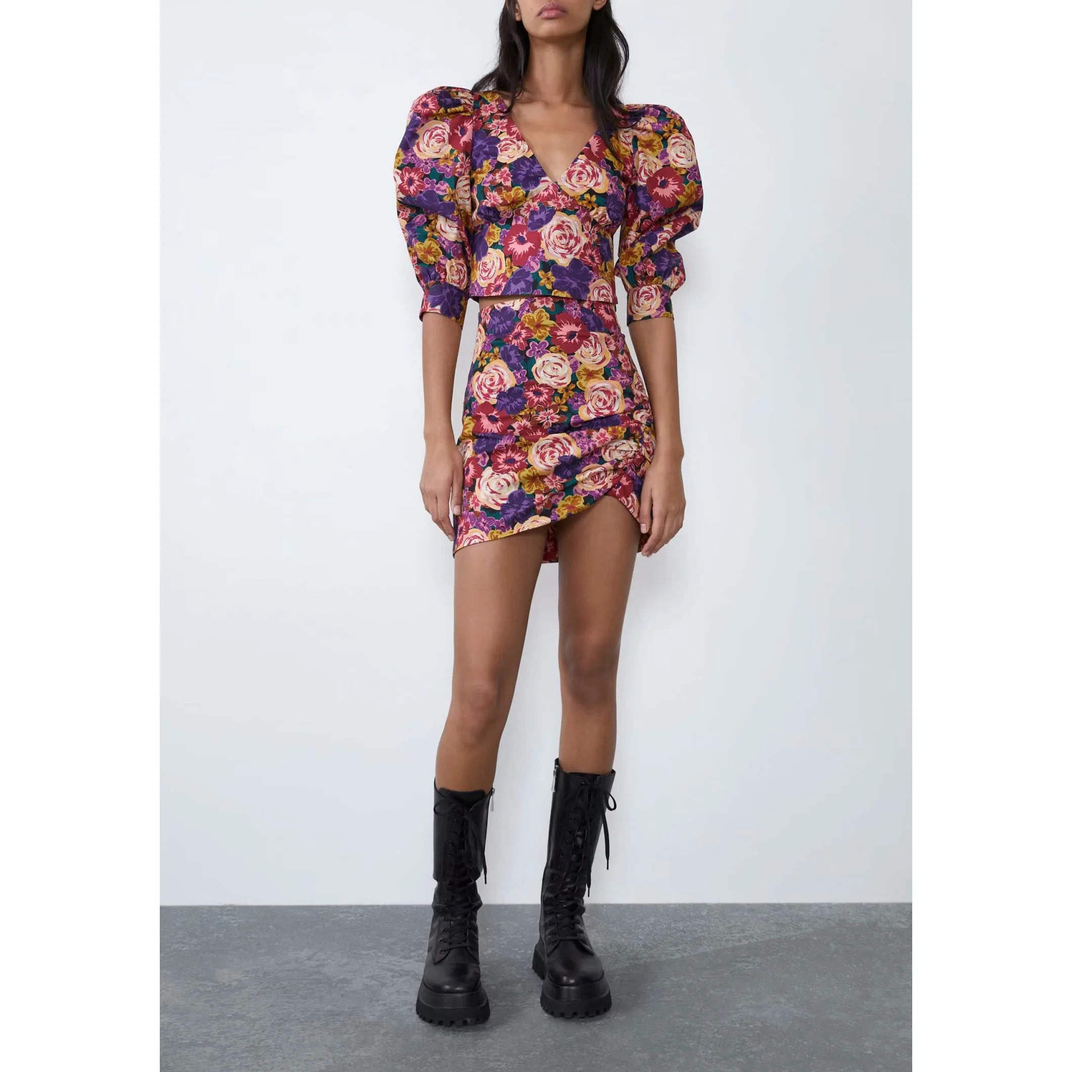 Женская юбка с цветочным принтом 2019 модная плиссированная карандаш в стиле ампир