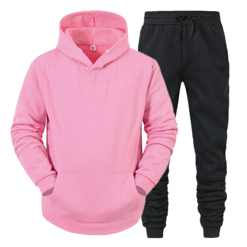 Men's Sets Hoodies+Pants Fleece Tracksuits Solid Pullovers Jackets Sweatershirts Sweatpants Oversized Hooded Streetwear Outfits
