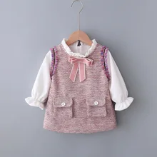 Осенне-зимнее милое модное бархатное платье с оборками для девочек вечерние платья принцессы с бантом для дня рождения